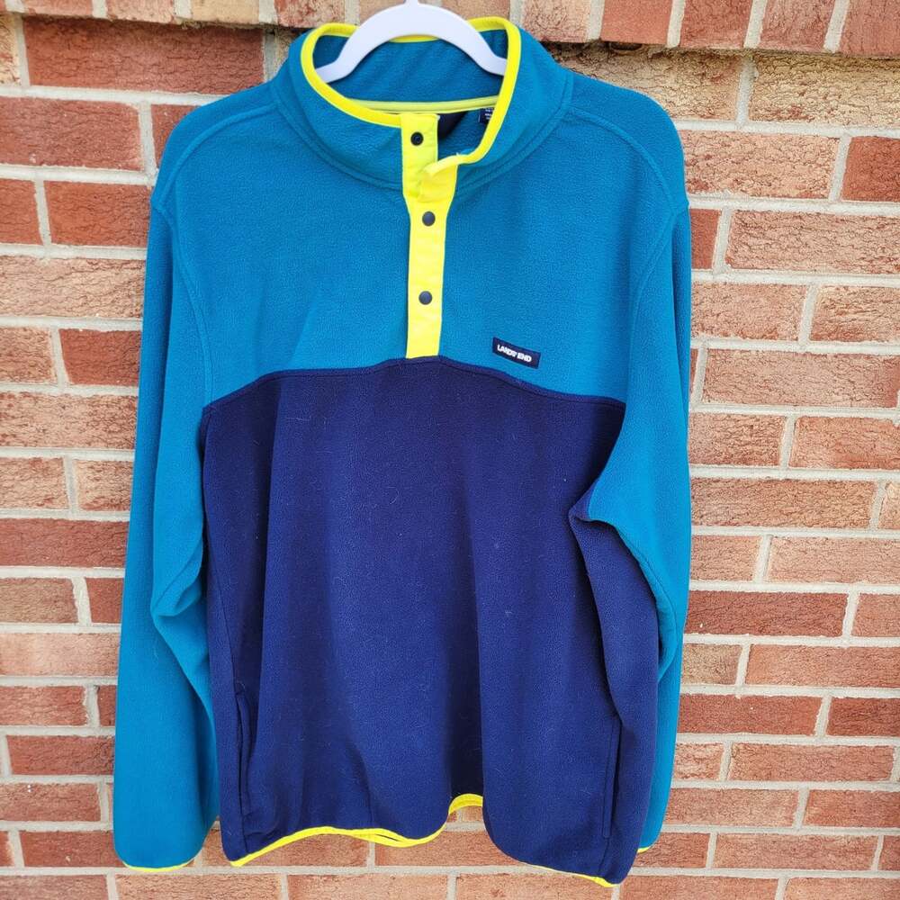 Lands' End Fleece Color Block Pullover Men's Size XL/T  46-48 Teal and Blue
